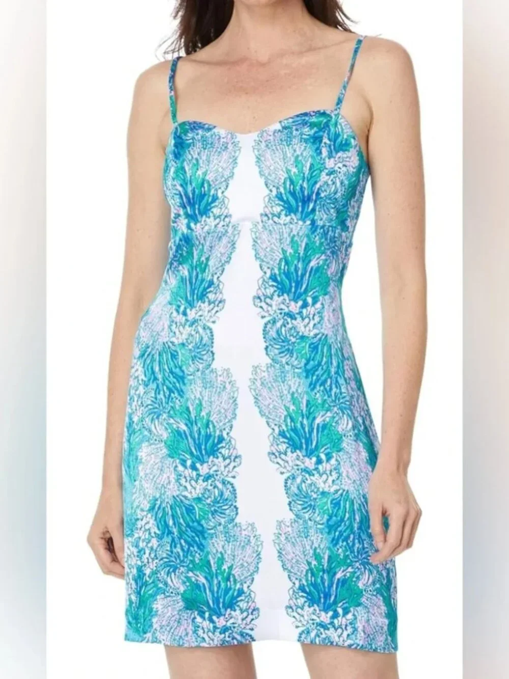 Lilly Pulitzer Gillian Satin Slip Mini Dress Las Olas Aqua blue coral print 6 - Picture 5 of 9